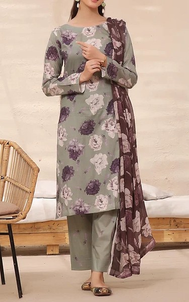 Feathers Dusty Grey Lawn Suit | Pakistani Lawn Dress in USA- Image 1