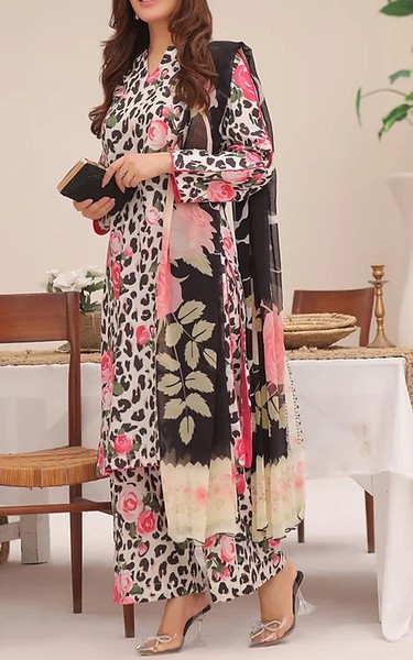 Feathers Black/Off White Lawn Suit | Pakistani Lawn Dress in USA- Image 1
