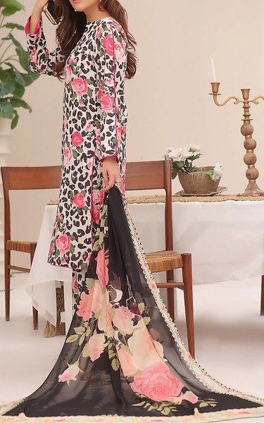 Feathers Black/Off White Lawn Suit | Pakistani Lawn Dress in USA- Image 2