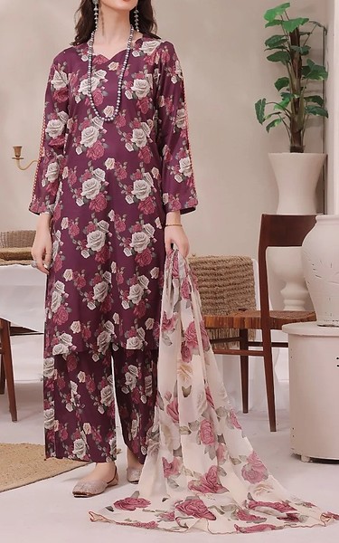 Feathers Wine Berry Lawn Suit | Pakistani Lawn Dress in USA- Image 1