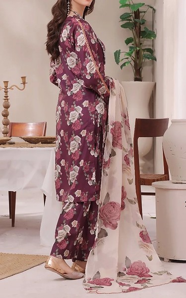 Feathers Wine Berry Lawn Suit | Pakistani Lawn Dress in USA- Image 2