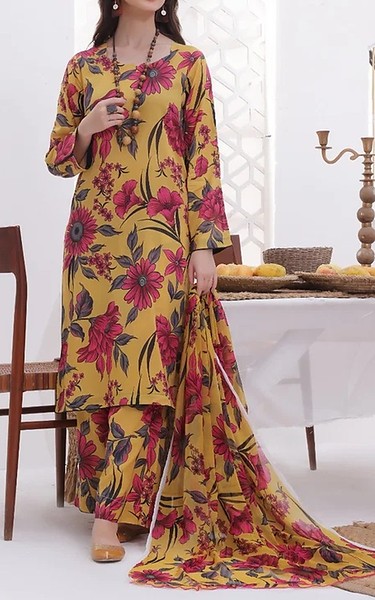 Feathers Gold Lawn Suit | Pakistani Lawn Dress in USA- Image 1