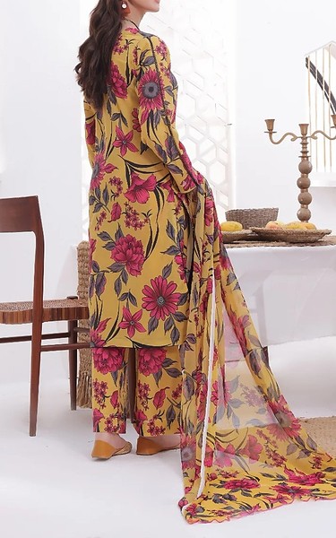 Feathers Gold Lawn Suit | Pakistani Lawn Dress in USA- Image 2