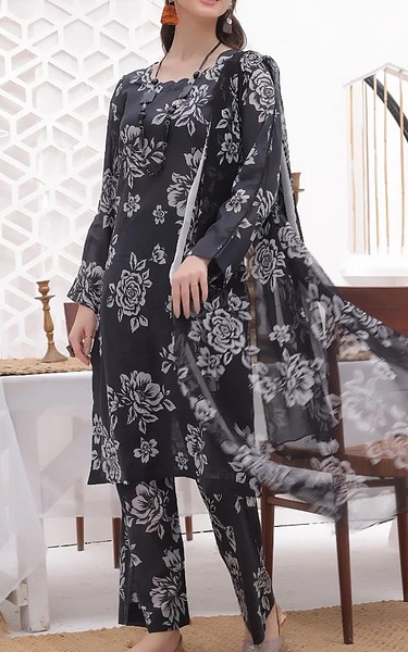 Feathers Black/Grey Lawn Suit | Pakistani Lawn Dress in USA- Image 1