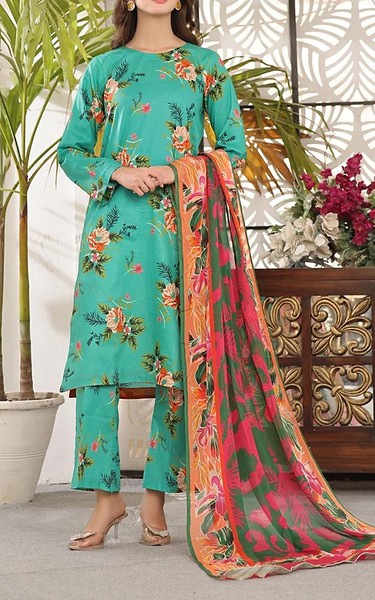 Feathers Turquoise Lawn Suit | Pakistani Lawn Dress in USA- Image 1