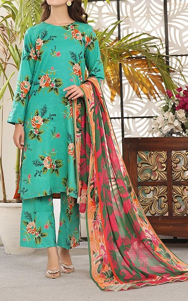 Feathers Turquoise Lawn Suit | Pakistani Lawn Dress in USA- Image 2