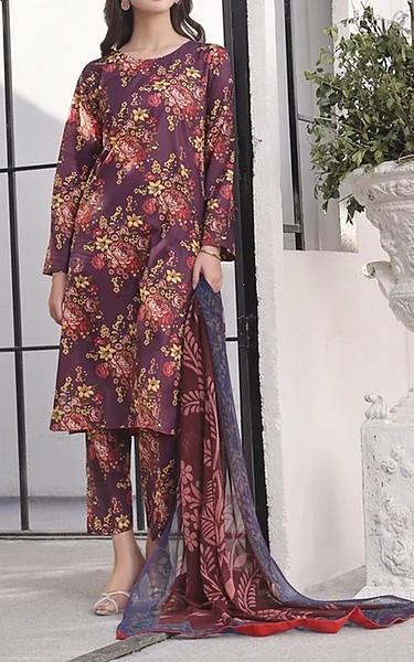 Feathers Plum Lawn Suit | Pakistani Lawn Dress in USA- Image 1
