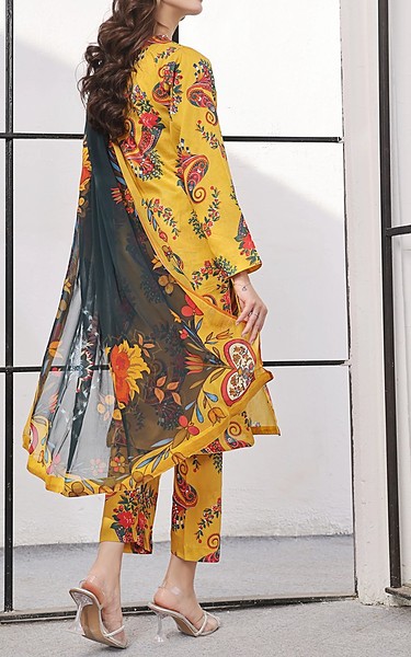 Feathers Mustard Lawn Suit | Pakistani Lawn Dress in USA- Image 2