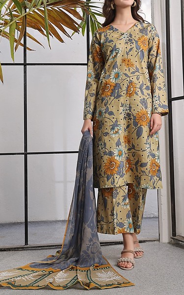 Feathers Tan Lawn Suit | Pakistani Lawn Dress in USA- Image 1