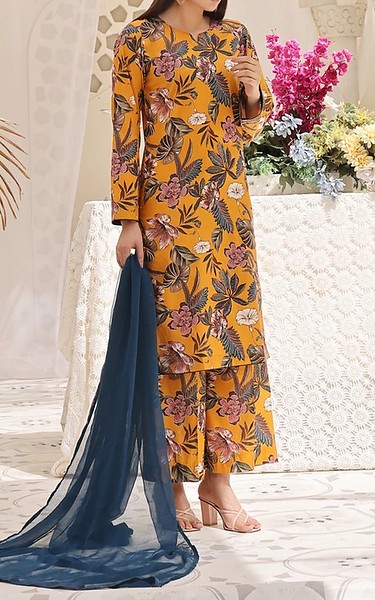 Feathers Orange Lawn Suit | Pakistani Lawn Dress in USA- Image 1