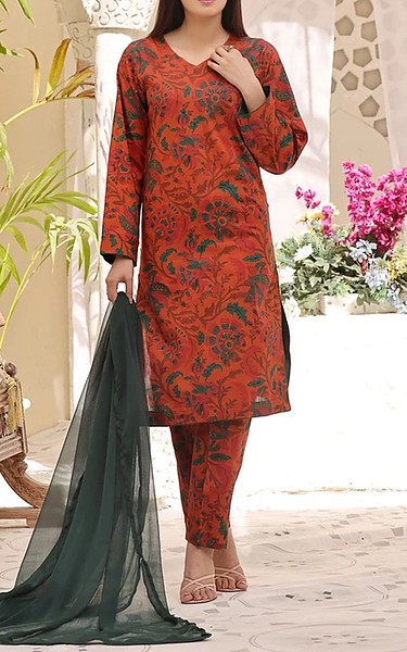 Feathers Pale Carmine Lawn Suit | Pakistani Lawn Dress in USA- Image 1