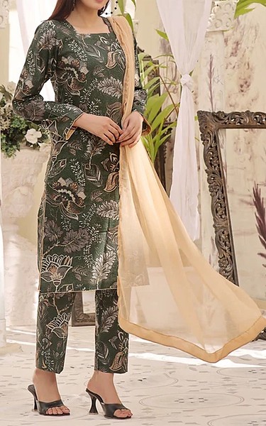 Feathers Rifle Green Lawn Suit | Pakistani Lawn Dress in USA- Image 1