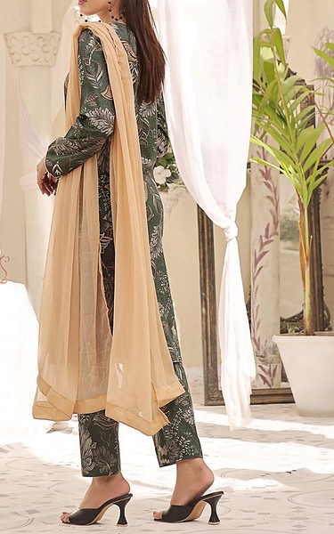 Feathers Rifle Green Lawn Suit | Pakistani Lawn Dress in USA- Image 2