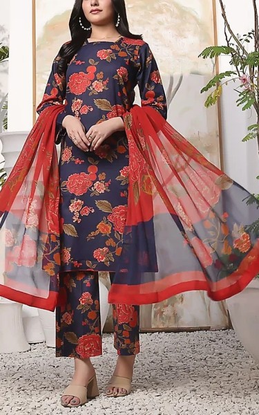 Feathers Navy Lawn Suit | Pakistani Lawn Dress in USA- Image 1
