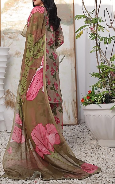 Feathers Beige Lawn Suit | Pakistani Lawn Dress in USA- Image 2