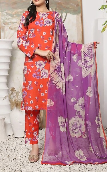 Feathers Portland Orange Lawn Suit | Pakistani Lawn Dress in USA- Image 1