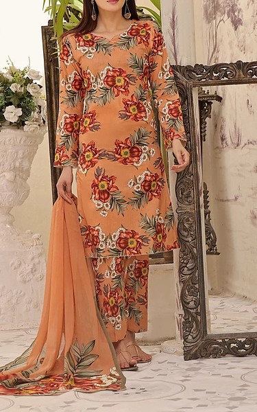 Feathers Persian Orange Lawn Suit | Pakistani Lawn Dress in USA- Image 1