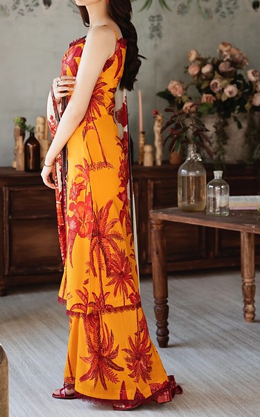 Feathers Orange Lawn Suit | Pakistani Lawn Dress in USA- Image 2