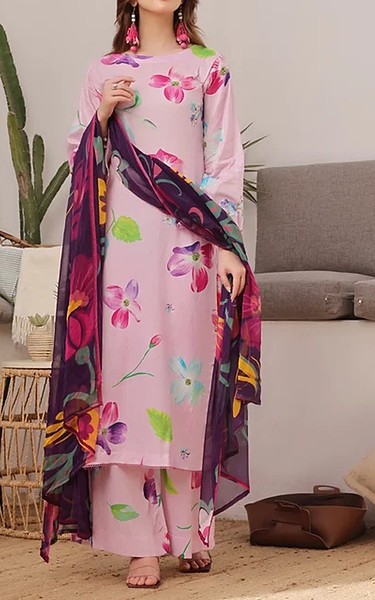 Feathers Pearl Pink Lawn Suit | Pakistani Lawn Dress in USA- Image 1