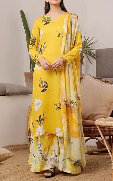Feathers Yellow Lawn Suit | Pakistani Lawn Dress in USA- Image 1
