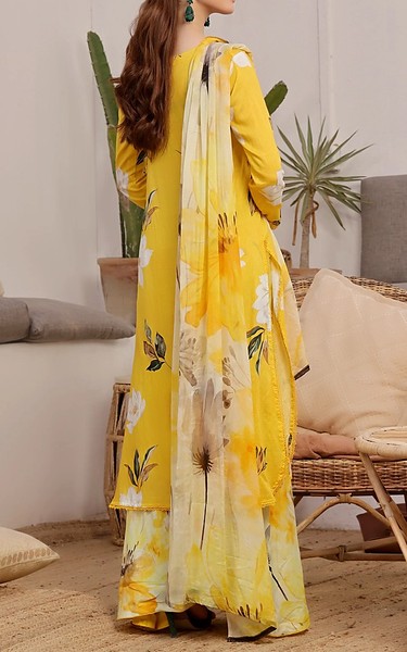 Feathers Yellow Lawn Suit | Pakistani Lawn Dress in USA- Image 2