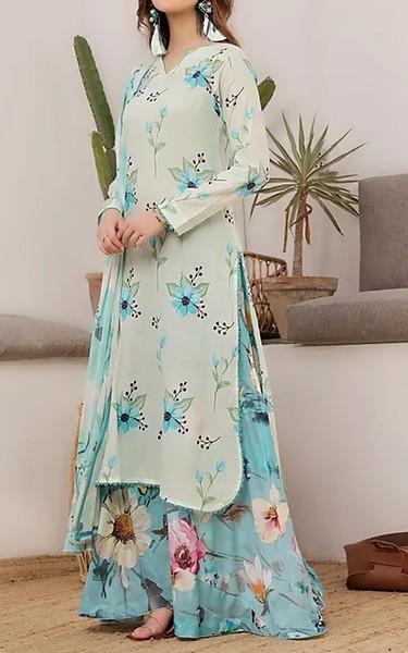 Feathers Off White/Sky Blue Lawn Suit | Pakistani Lawn Dress in USA- Image 1