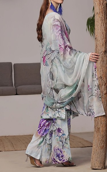Feathers Sea Mist/Purple Lawn Suit | Pakistani Lawn Dress in USA- Image 2