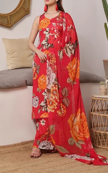 Feathers Persian Red Lawn Suit | Pakistani Lawn Dress in USA- Image 1