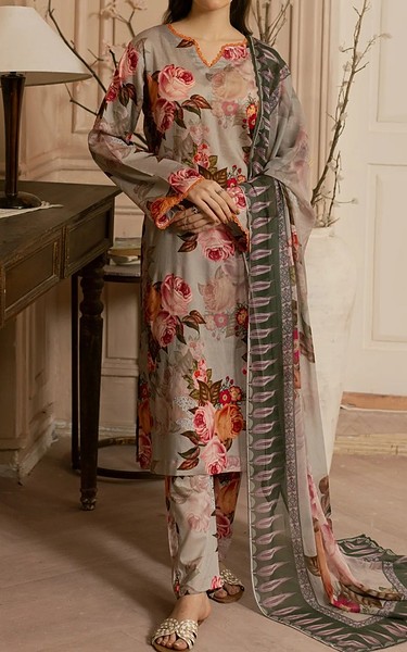 Feathers Grey Lawn Suit | Pakistani Lawn Dress in USA- Image 1
