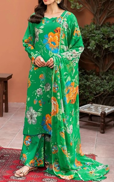 Feathers Green Lawn Suit | Pakistani Lawn Dress in USA- Image 1