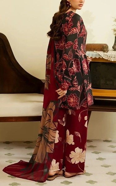 Feathers Lunar Green/Wine Red Lawn Suit | Pakistani Lawn Dress in USA- Image 2