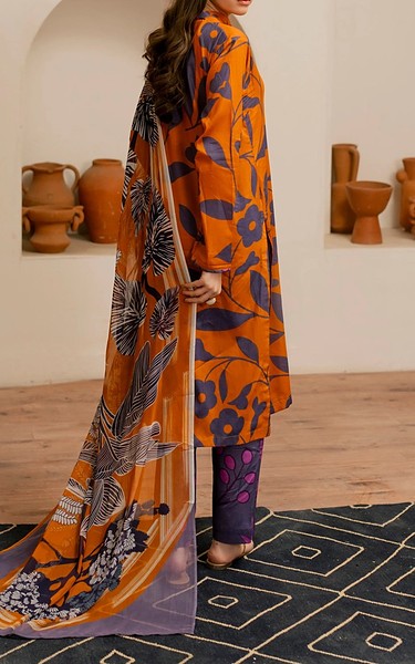 Feathers Dark Orange/Faded Purple Lawn Suit | Pakistani Lawn Dress in USA- Image 2