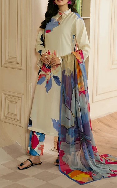 Feathers Off White Lawn Suit | Pakistani Lawn Dress in USA- Image 1