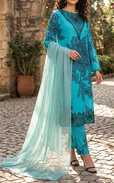 Feathers Turquoise Lawn Suit | Pakistani Lawn Dress in USA- Image 1