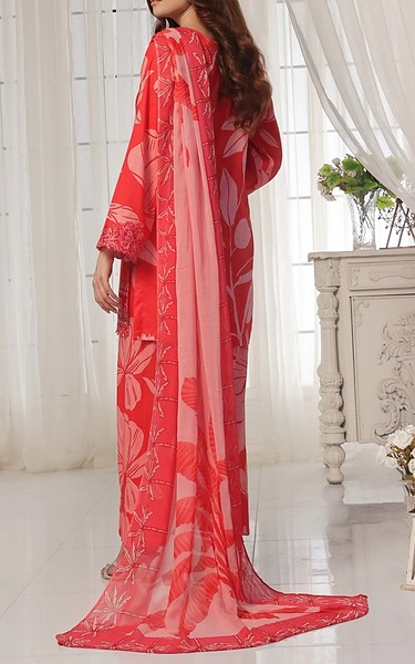 Feathers Coral Red Lawn Suit | Pakistani Lawn Dress in USA- Image 2