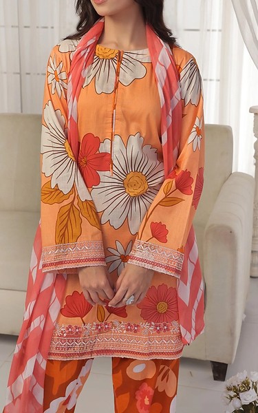 Feathers Pastel Orange Lawn Suit | Pakistani Lawn Dress in USA- Image 2