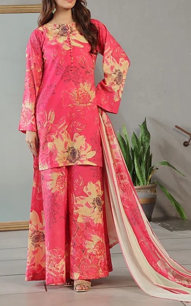 Feathers Warm Pink Lawn Suit | Pakistani Lawn Dress in USA- Image 1