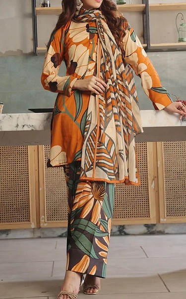 Feathers Orange/Ivory Lawn Suit | Pakistani Lawn Dress in USA- Image 1