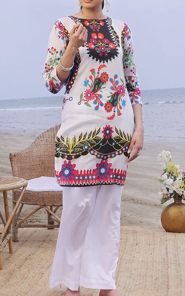 Feathers Off White Lawn Suit (2 Pcs) | Pakistani Lawn Dress in USA- Image 1