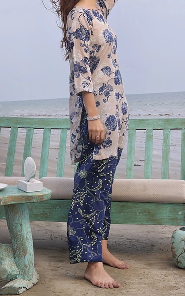 Feathers Ivory/Blue Lawn Suit (2 Pcs) | Pakistani Lawn Dress in USA- Image 2