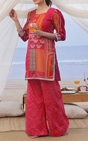 Feathers Brick Red Lawn Suit (2 Pcs) | Pakistani Lawn Dress in USA- Image 1