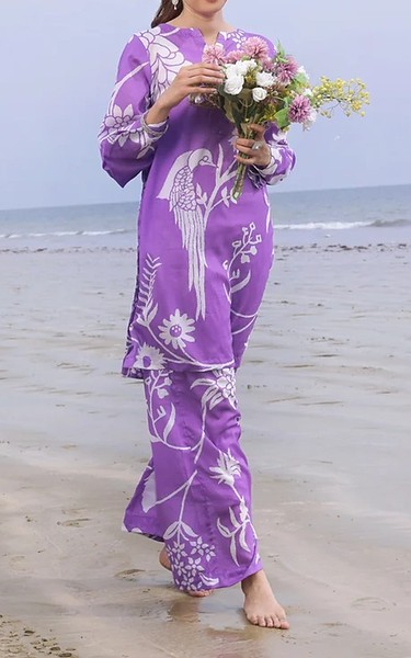 Feathers Lilac/Off White Lawn Suit (2 Pcs) | Pakistani Lawn Dress in USA- Image 1