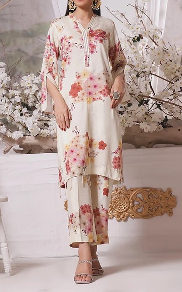 Feathers Off White Lawn Suit (2 Pcs) | Pakistani Lawn Dress in USA- Image 1