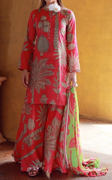 Feathers Brink Pink Lawn Suit | Pakistani Lawn Dress in USA- Image 1