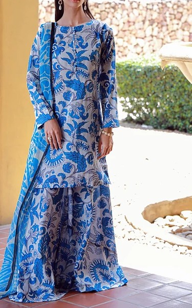 Feathers Light Grey/Blue Lawn Suit | Pakistani Lawn Dress in USA- Image 1
