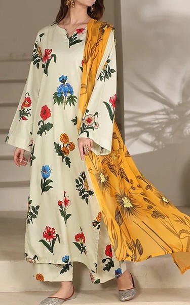 Feathers Off White Lawn Suit | Pakistani Lawn Dress in USA- Image 1