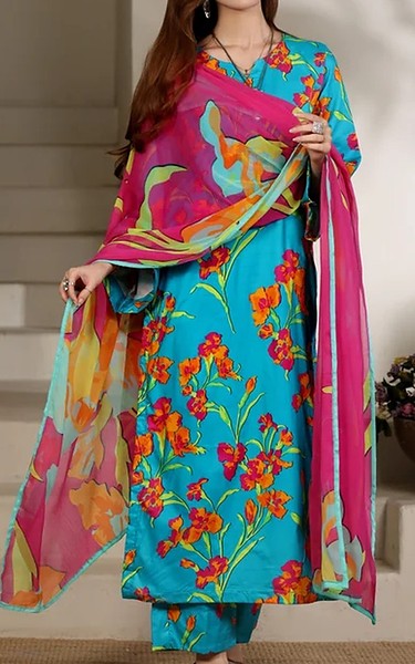 Feathers Turquoise Lawn Suit | Pakistani Lawn Dress in USA- Image 1