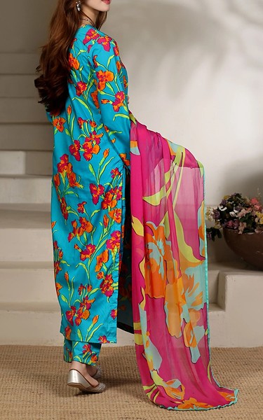 Feathers Turquoise Lawn Suit | Pakistani Lawn Dress in USA- Image 2