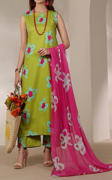 Feathers Lime Green Lawn Suit | Pakistani Lawn Dress in USA- Image 1