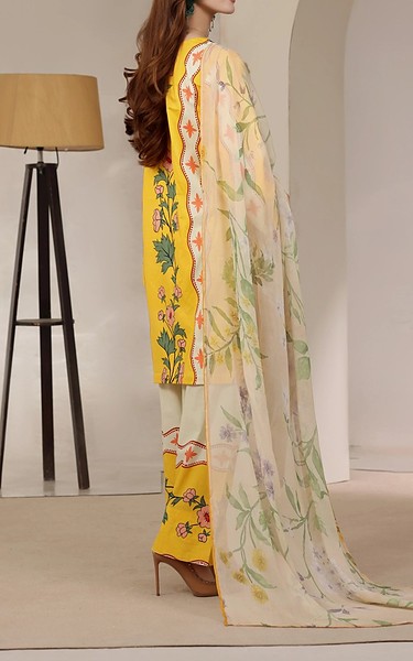 Feathers Golden Yellow/Off White Lawn Suit | Pakistani Lawn Dress in USA- Image 1